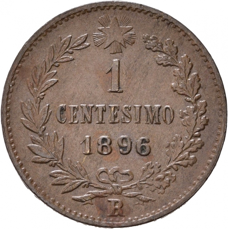 reverse: UMBERTO I (1878-1900). 1 centesimo 1896. Cu. Gig. 59. NC. SPL+