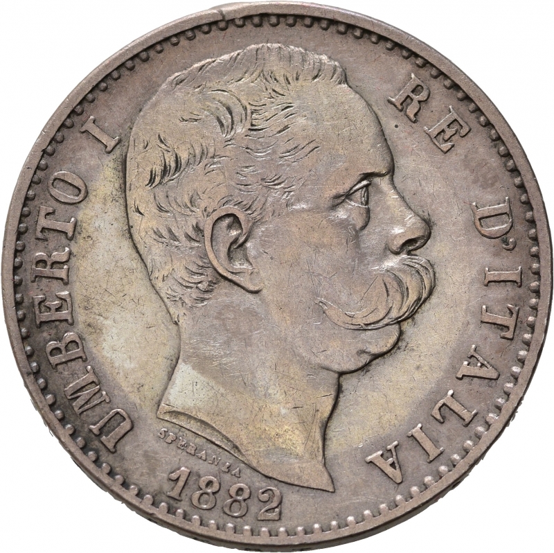 obverse: Umberto I (1878-1900). 2 lire 1882. Ag. Gig.26. BB