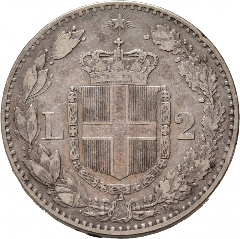 reverse: Umberto I (1878-1900). 2 lire 1882. Ag. Gig.26. BB