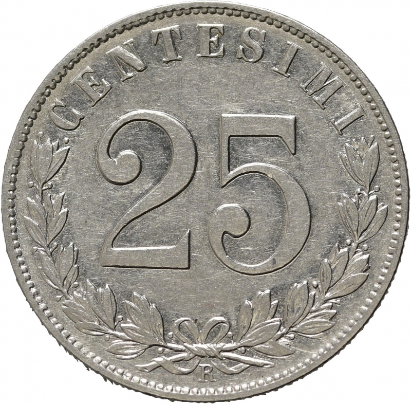 reverse: Vittorio Emanuele III (1900-1943). 25 centesimi 1903 