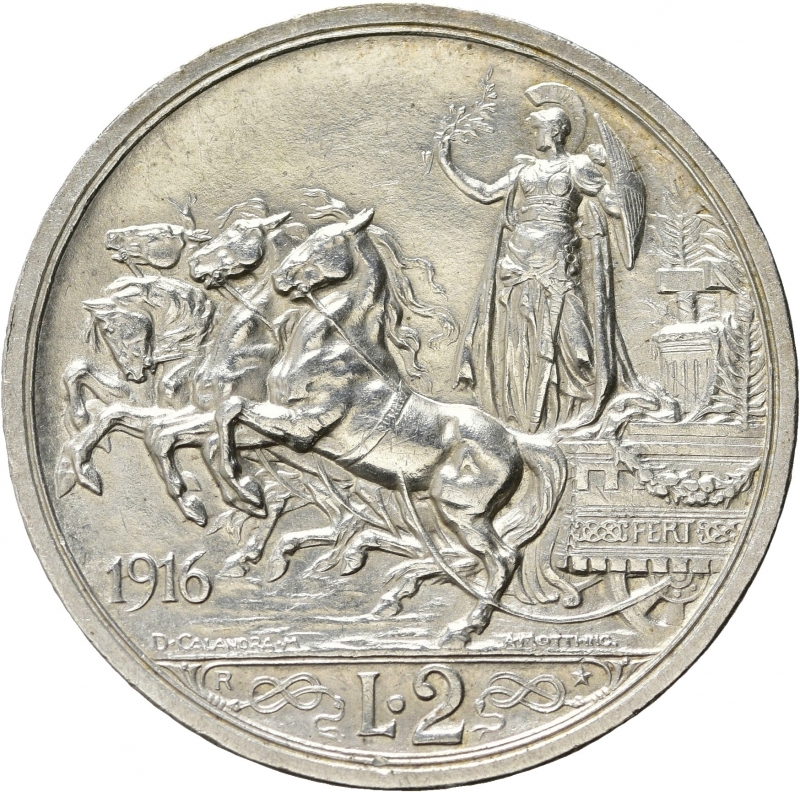 reverse: Vittorio Emanuele III (1900-1943). 2 Lire 1916 