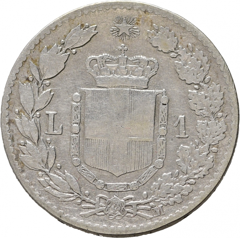 reverse: UMBERTO I (1878-1900). 1 lira 1887. Gig. 38. Ag. MB