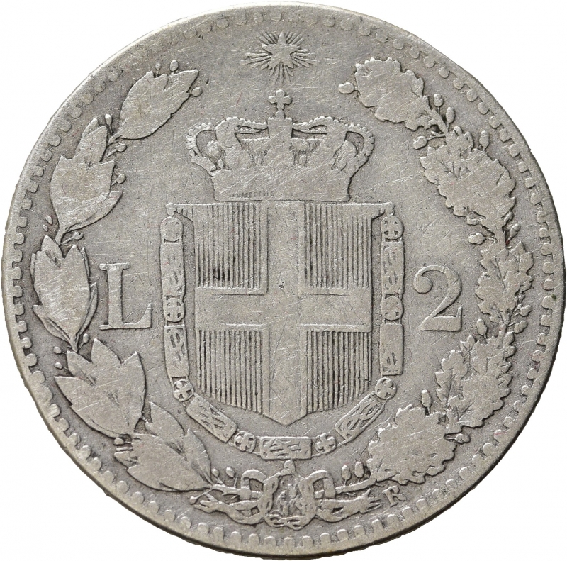 reverse: Umberto I (1878-1900). 2 lire 1882. Ag. Gig.26. MB