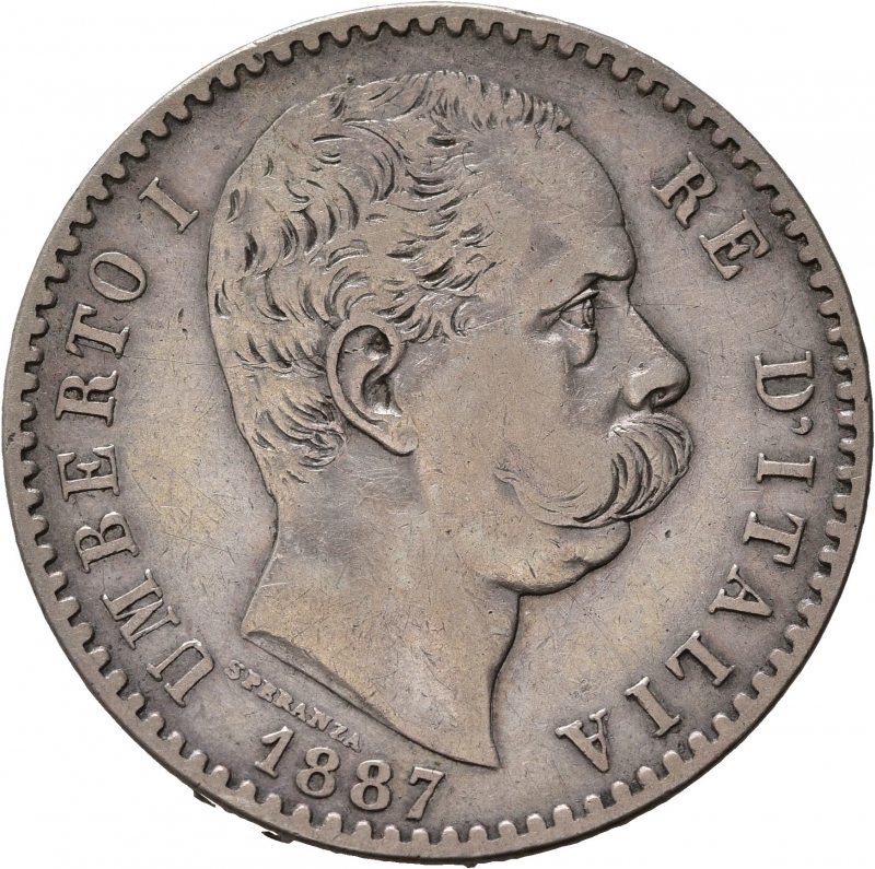 obverse: Umberto I (1878-1900). 2 lire 1887. Ag. Gig.31. qBB
