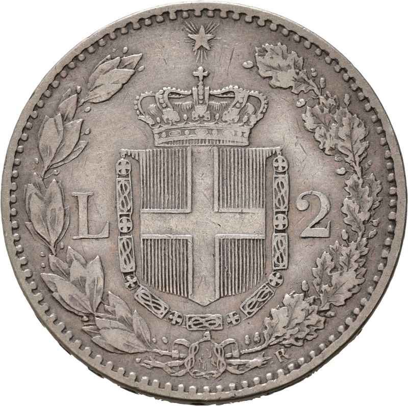 reverse: Umberto I (1878-1900). 2 lire 1887. Ag. Gig.31. qBB
