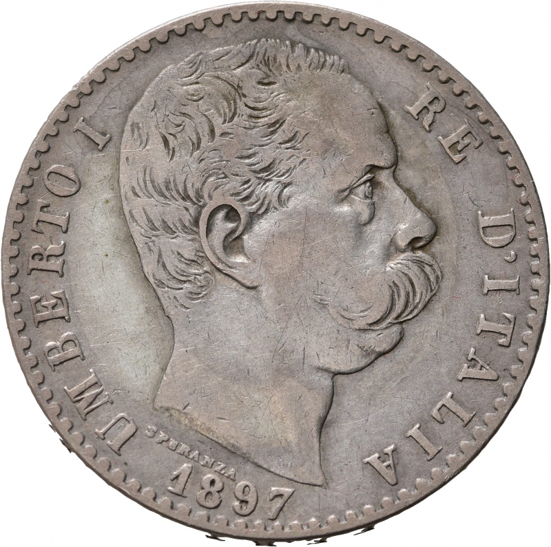 obverse: Umberto I (1878-1900). 2 lire 1897. Ag. Gig.32. BB/BB+