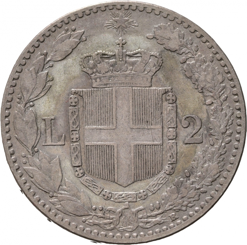 reverse: Umberto I (1878-1900). 2 lire 1897. Ag. Gig.32. BB/BB+