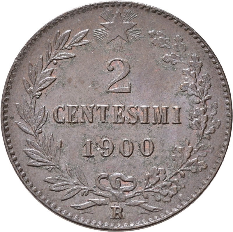 reverse: SAVOIA. Umberto I (1878-1900). 2 centesimi 1900. Roma. Gig. 57. SPL-FDC