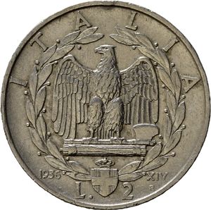 reverse: Vittorio Emanuele III (1900-1943). 2 Lire 1936 