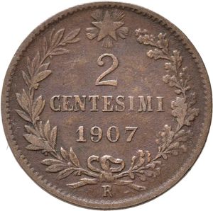reverse: Vittorio Emanuele III (1900-1943). 2 centesimi 1907. Rara. MB