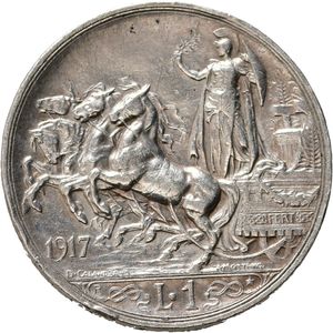 reverse: Vittorio Emanuele III (1900-1943). 1 lira 1917 