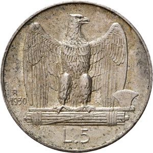 reverse: Vittorio Emanuele III (1900-1943). 5 Lire 1930 