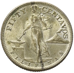 reverse: FILIPPINE. Amministrazione degli Stati Uniti. 50 centavos 1944. Ag. SPL+