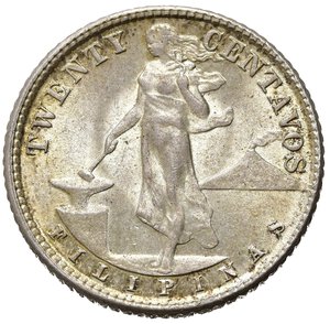 reverse: FILIPPINE. Amministrazione degli Stati Uniti. 20 centavos 1945. Ag. qFDC