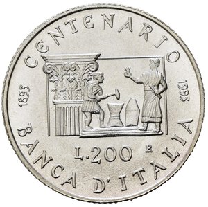 reverse: Repubblica Italiana. 200 lire 1993 Banca d Italia. Ag. FDC
