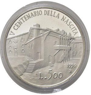 reverse: Repubblica Italiana. 500 lire 1990. Tiziano. Ag. FDC