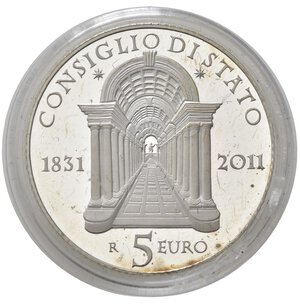 reverse: Repubblica Italiana. Monetazione in Euro. 5 Euro 2011. Ag. Proof