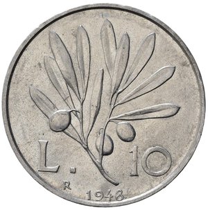 reverse: Repubblica Italiana. 10 lire 1948 Non comune.  SPL+ 