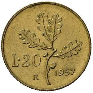 reverse: Repubblica Italiana. 20 lire 1957. qFDC