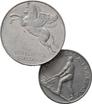 obverse: REPUBBLICA ITALIANA. lotto di 2 monete con date non comuni. 10 lire 1948; 2 lire 1949. BB