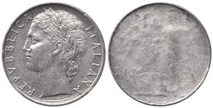 obverse: REPUBBLICA ITALIANA. Errori di conio. 100 lire 