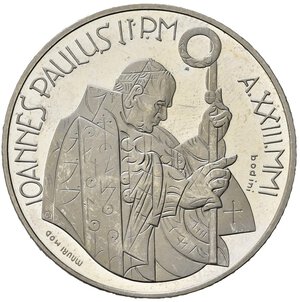 reverse: VATICANO. Giovanni Paolo II. 2000 lire 2001. Ag. Segni e impronte nei campi. Proof