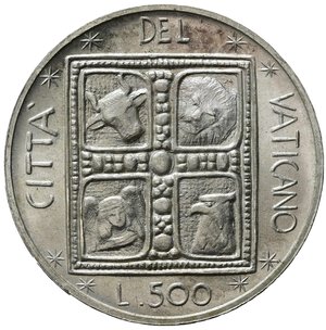 obverse: VATICANO. Paolo VI. 500 lire anno XV. Ag. qFDC