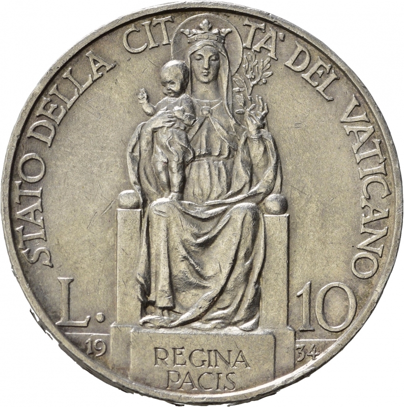 reverse: VATICANO. Pio XI. 10 Lire 1934. Ag. SPL