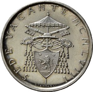 obverse: Vaticano. Sede Vacante 1958. 500 lire Ag. CITTA  (con accento). FDC