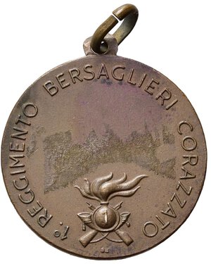reverse: MEDAGLIE MILITARI - Repubblica italiana, medaglia 1 reggimento berasglieri corazzato, bronzo e smalti colorati, diametro 3 cm, con anello, peso gr. 11.2, BB.