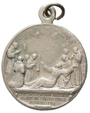 reverse: MEDAGLIE RELIGIOSE - Medaglia San Francesco Seraphicvs, metallo argentato, con anelllo, diametro 2.7 cm, produzione francese.peso gr. 4.5, SPL/BB.