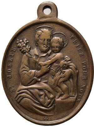 obverse: MEDAGLIE RELIGIOSE. Francia Medaglia 1830 con San Giuseppe, Bambinello e Saint Ange Gardien. AE (11,83 g). BB