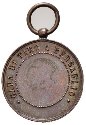 reverse: SAVOIA - Medaglia Scuola Centrale di Tiro di fanteria, gara di tiro al bersaglio, bronzo, con anello, diametro 2.8 cm, peso gr. 5.7.  SPL.