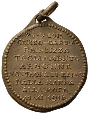 reverse: Medaglie reggimentali. Medaglia (1915-1918)Dalla Marna alla Mosa. Carso - Carnia - Bainsizza - Tagliamento - Argonne - Montagna di Reims. AE (6,13 g). SPL