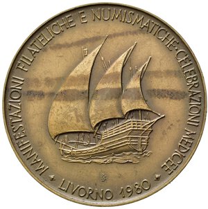 obverse: MEDAGLIE ITALIANE - Medaglia circolo numismatico livornese 1980, opus Pioli, bronzo, diametro 5 cm. Peso gr. 49,5. SPL.