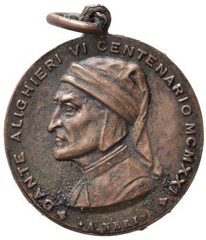 obverse: PERSONAGGI. Ravenna. Medaglia Dante Alighieri. VI centenario 1921. AE (6,78 g - 23 mm). BB