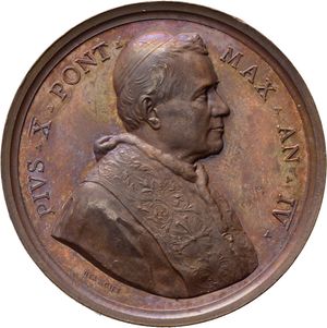 obverse: Medaglie Papali. Pio X (1903-1914). Medaglia anno IV - Consacrazione nuovi Vescovi. AE (35,36 g). Bartolotti E 907. FDC