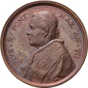 obverse: Medaglie Papali. Pio X (1903-1914). Medaglia anno VII - Nuova Pinacoteca Vaticana. AE (37,46 g). Bartolotti E 910. qFDC