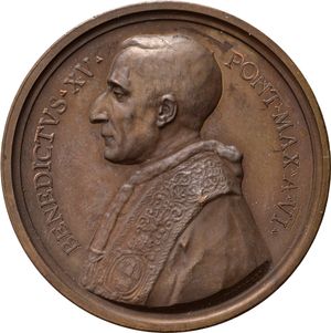 obverse: Medaglie Papali. Benedetto XV (1914-1922). Medaglia 1920 anno VI - Canonizzazione del 1920. AE (33,72 g). Bartolotti E 920. Rara. FDC