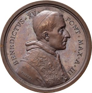 obverse: Medaglie Papali. Benedetto XV (1914-1922). Medaglia anno III - Codice di Diritto Canonico. AE (32,58 g). Bartolotti E 917. Rara. qFDC