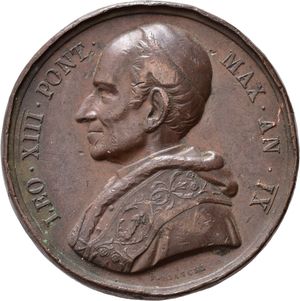 obverse: Medaglie Papali. Leone XIII (1878-1903). Medaglia anno IX. AE (36.69 g - 43.4 mm). MB