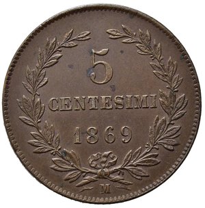 reverse: SAN MARINO. Vecchia monetazione (1864-1938) 5 centesimi 1869 (g. 5,08). KM 1; Pag. 378; Gig. 38. Cu. SPL