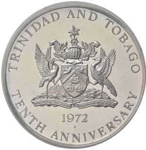 obverse: TRINIDAD & TOBAGO. 10 Dollars 1972 FM. Ag. Proof