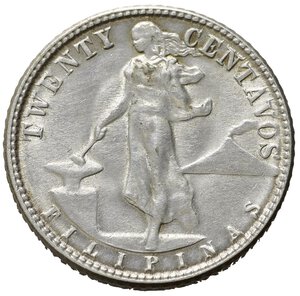 reverse: FILIPPINE. Amministrazione degli Stati Uniti. 20 centavos 1945. Ag. SPL+