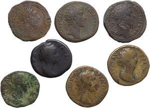 obverse: The Roman Empire.. Lot of 7 unclassified AE Sestertii, including, Antoninus Pius, Faustina I, Marcus Aurelius and Faustina II