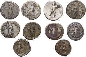 reverse: The Roman Empire.. Lot of 10 unclassified AR denarii, including: Trajan, Marcus Aurelius, Faustina I, Hadrian, Antoninus Pius, Crispina, Titus