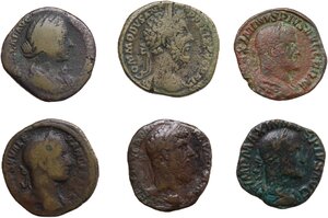 obverse: The Roman Empire.. Lot of 6 unclassified AE Sestertii, including: Lucilla, Commodus, Maximinus Thrax and Severus Alexander