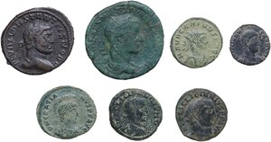 obverse: The Roman Empire.. Lot of 7 unclassified AE denominations, including: Constantine I, Gratian, Carinus, Licinius I, Gallienus, Severus Alexander and Julian II