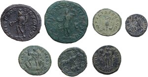 reverse: The Roman Empire.. Lot of 7 unclassified AE denominations, including: Constantine I, Gratian, Carinus, Licinius I, Gallienus, Severus Alexander and Julian II
