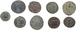 reverse: The Roman Empire.. Lot of 9 unclassified AE denominations, including: Severina, Constantine I, Honorius, Maximian, Victorinus